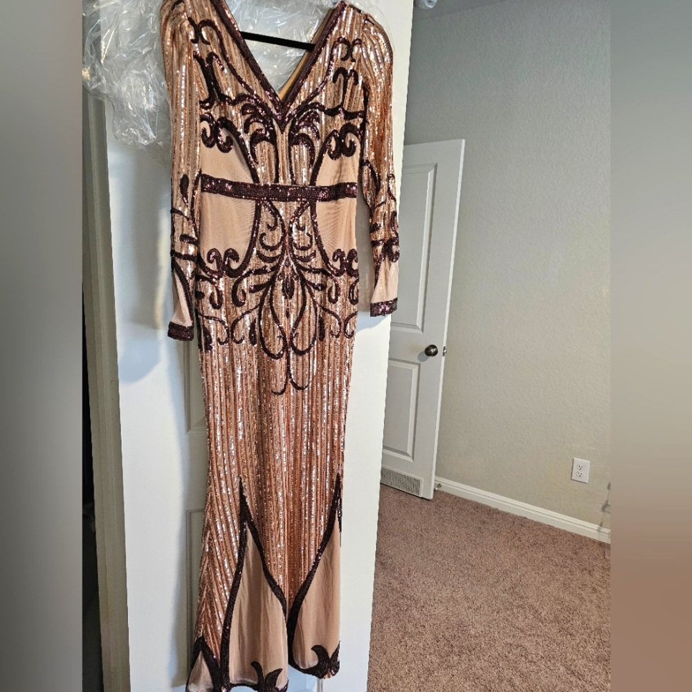 Sequin Long Sleeve Evening Gown Dress